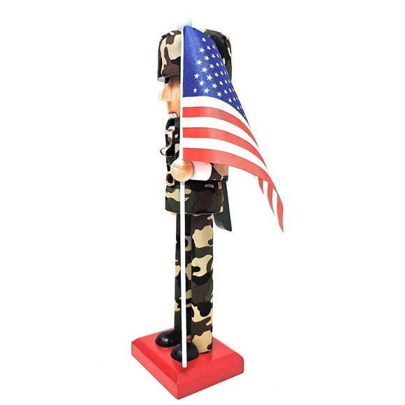 Military Patriotic Veteran 10" Nutcracker Soldier with USA Flag - Picture 3 of 3